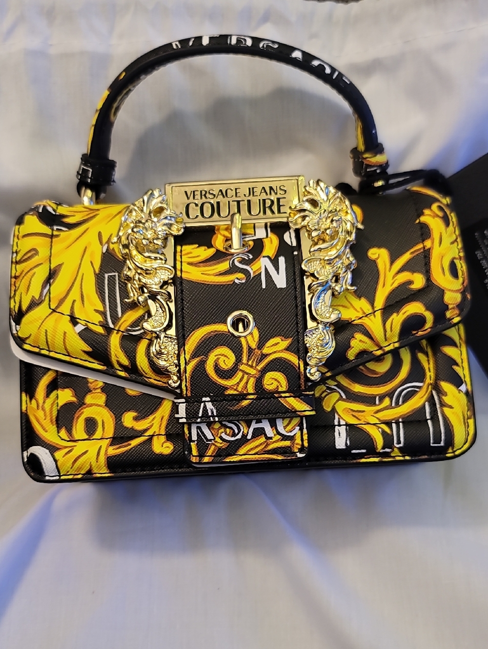 🖤Versace Jeans Couture Black & Yellow Baroque Mini Top-Handle Bag🖤